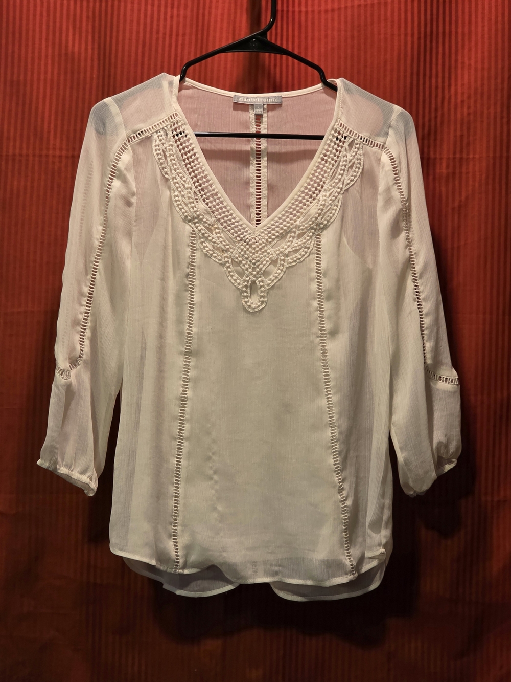 Daniel Rainn Ivory Crochet-Trim V-Neck Peasant Blouse